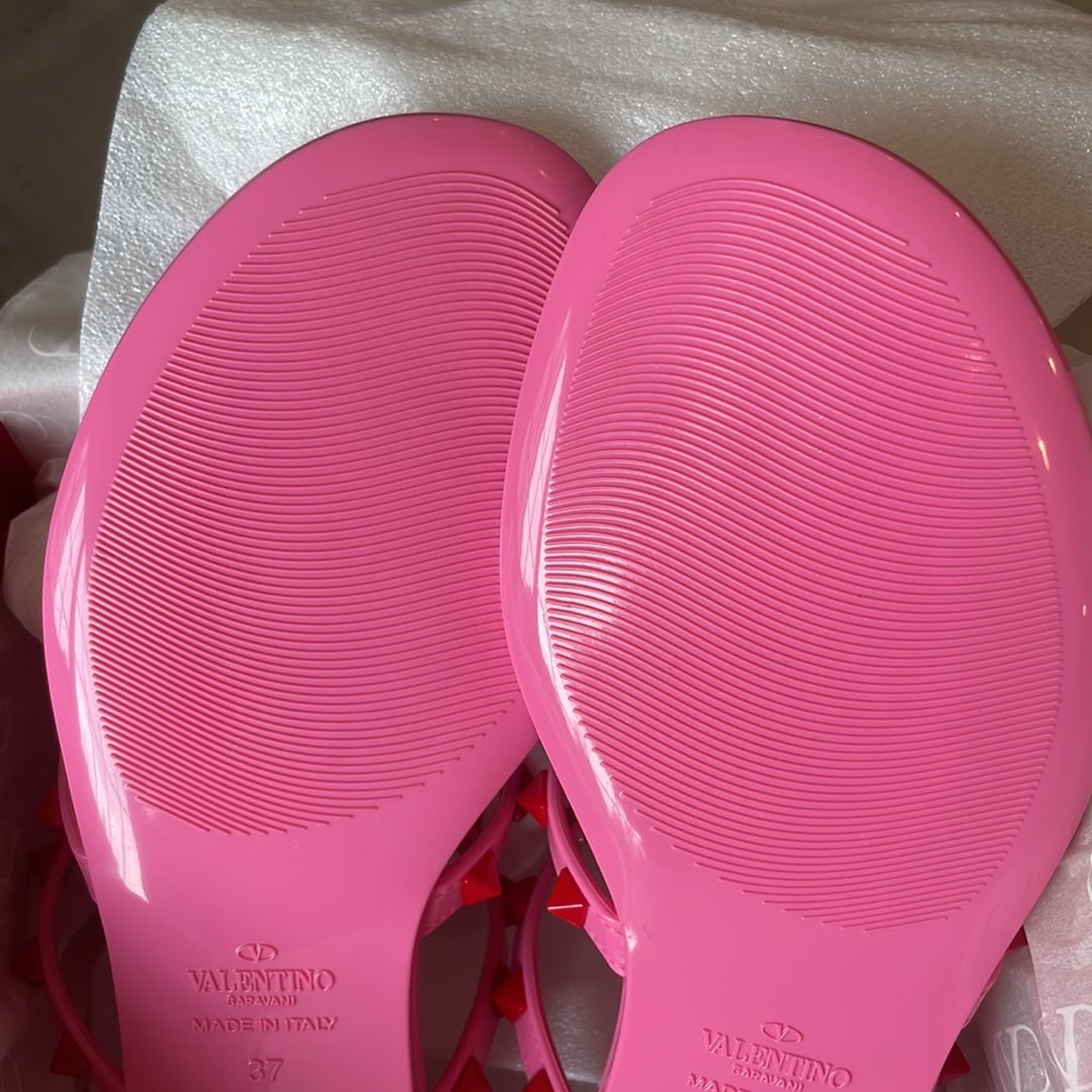 Valentino rockstud jelly pink red pvc thong sandal flat sz 37 with box - Picture 11 of 12